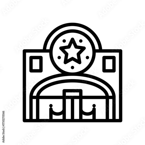 Outline Icon Of A Building With A Star Emblem Above The Entrance And Red Carpet Leading Inside On A Transparent Background