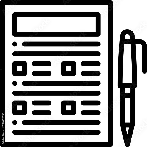 Outline document with bullet points and checkboxes next to a pen on a transparent background for school or business planning checklist education task organization list notes concept