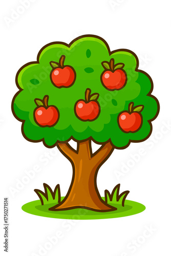 Cartoon Apple Tree Vector Illustration