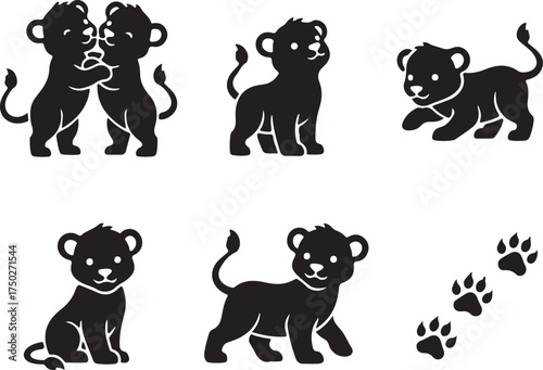 Playful Cubs: Set of illustrations of adorable cub silhouettes.