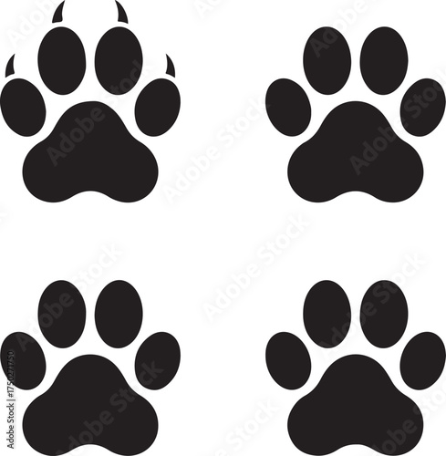Paw Prints Design: A series of four distinct paw prints are meticulously arranged, showcasing detailed impressions of paws, a symbol of a pet's presence.