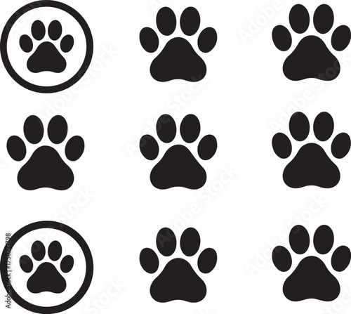 Paw Prints: An artistic presentation of paw prints, these versatile illustrations capture the essence of animal tracks with a simple yet expressive design.