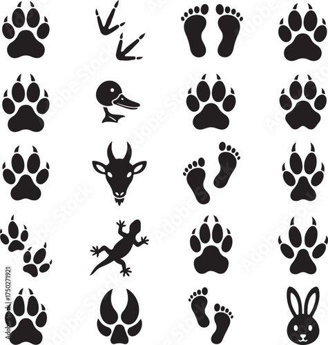 Footprints of the Wild: A captivating collection of various animal footprints and other natural elements. Each emblem represents a unique journey, a testament to the untamed beauty of the world. 