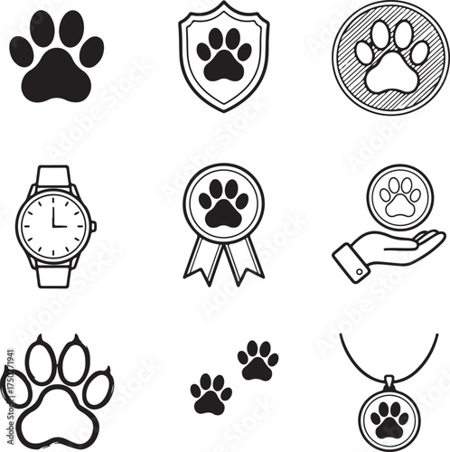 Pawsome Symbols of Companionship: A collection of adorable paw prints and related symbols, ideal for showcasing affection and care for pets. Capturing essence of unconditional love and loyalty.