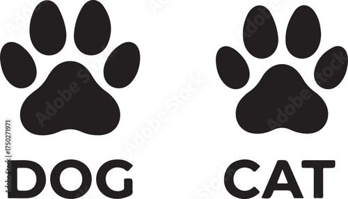 Dog and Cat Paw Prints: A simple and clean graphic showcasing a pair of paw prints, one representing a dog and the other a cat, with corresponding text labels.