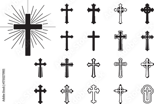 Symbolic Collection: A comprehensive ensemble of cross designs in varied styles, symbolizing faith, hope, and spiritual reflection.