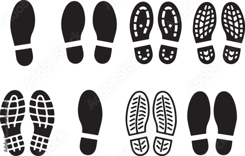 Footstep Footprints: Illustrative representation of various shoe sole imprints, capturing a sense of motion, direction, and the essence of a journey or exploration. 