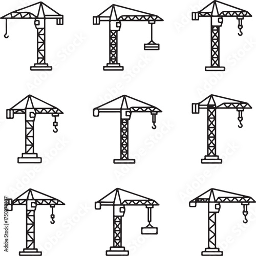 Construction Crane Array: A graphic depiction of a array of construction cranes in various poses, offering a glimpse into the world of construction and engineering. 