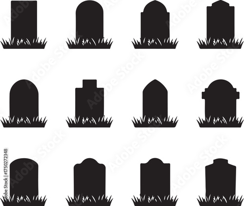 Silent Echoes: A somber arrangement of tombstones, each a silent sentinel, standing vigil in a field of grass, evoking the solemnity and the mystery of remembrance.
