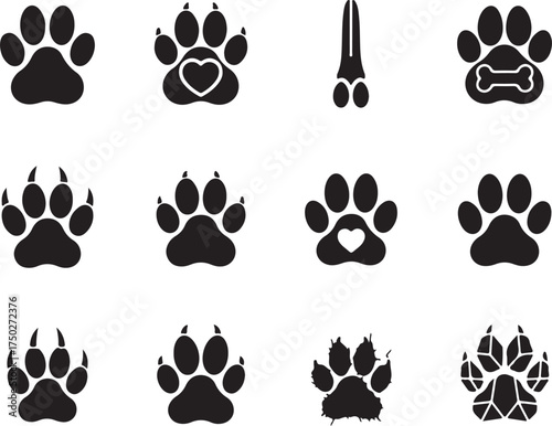Paw Print Patterns: A diverse assortment of paw print designs, crafted to represent animal footprints, ideal for symbolizing pet-related themes and artistic embellishments.