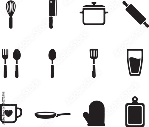 Kitchen Utensil Collection: A set of essential kitchen tools, meticulously arranged to create a visual symphony of culinary instruments, illustrating the building blocks of any delectable dish. 