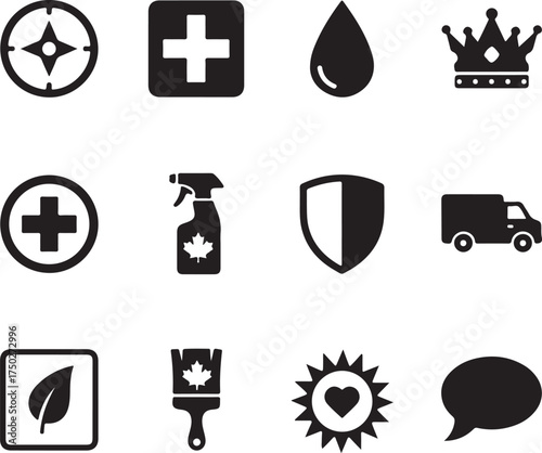 Monochrome Icon Set: A collection of distinct monochrome icons, each meticulously crafted with essential visual elements to represent key concepts and themes.