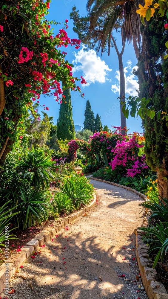 Obraz premium Vibrant Pink Flowers Line a Sunny Garden Path
