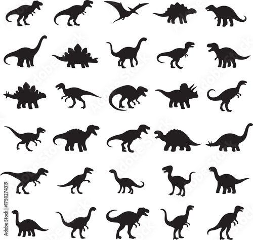 Dinosaur Silhouettes: A collection of diverse dinosaur silhouettes, perfect for educational purposes, creative projects, and prehistoric-themed designs.