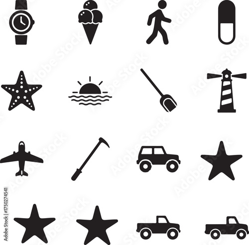 Diverse Icon Set: A collection of meticulously designed icons, perfect for various design projects, offering a versatile set of symbols for multiple applications.