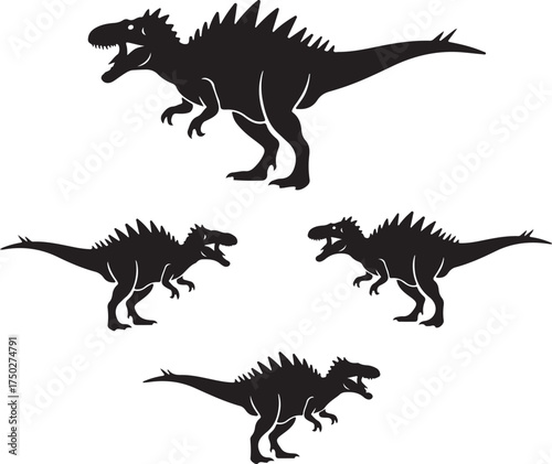 Dinosaur Silhouettes: A dynamic composition showcasing intricate dinosaur silhouettes, each capturing the majesty of these prehistoric giants in a striking monochrome style.