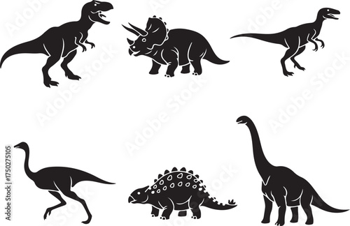 Jurassic Silhouettes: A collection of iconic dinosaur silhouettes, depicting various species in a stark, stylized manner, perfect for educational or design projects. 