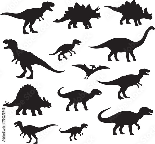 Prehistoric Giants: A collection of silhouettes of different dinosaur species showcasing their unique forms and sizes, providing a glimpse into a lost world.
