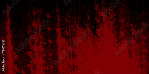 Grungy abstract texture with dripping red blood-like splatters and stains on a dark black background, creating a horror or dramatic effect