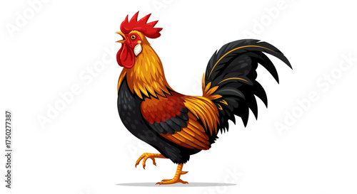 Vibrant Rooster Illustration: A Colorful Depiction of Farm Life.