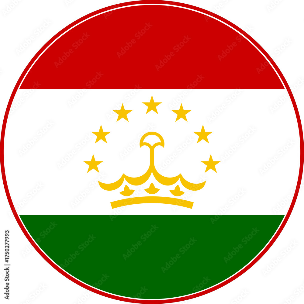 Obraz premium Tajikistan Circle Flag, Tajikistan Flag Icon
