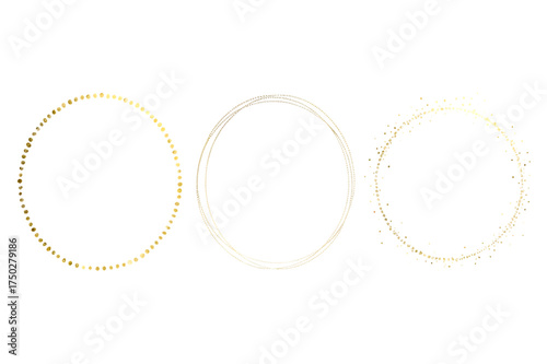 Three abstract glowing circular rings with subtle light effects isolated on transparent background