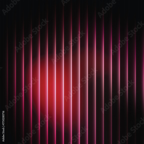 Abstract dark pink vertical stripes background, glowing neon light bars on black backdrop, futuristic geometric line pattern vector illustration