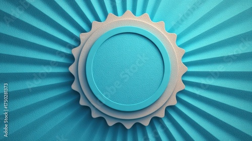 Abstract Circular Emblem With Radial Sunburst Pattern In Shades Of Blue And White