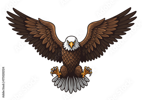 Majestic eagle spreading wings symbolizing freedom power and vision aerial predator bird vector on white background