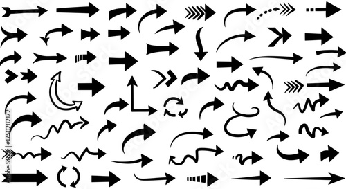 Collection of diverse hand drawn arrow symbols for directional guidance and design elements vector on white background