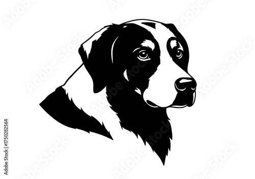 Detailed black and white sketch of a dog's head showing expressive eyes and fur texture vector on white background
