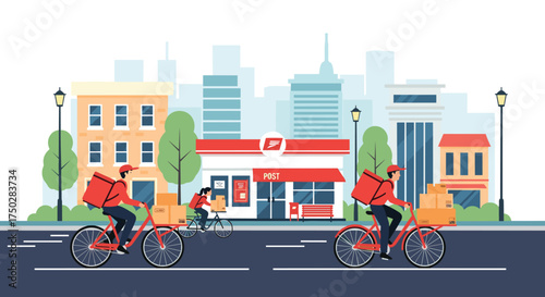 Urban delivery services utilize bicycles for efficient and sustainable package transportation throughout city streets.