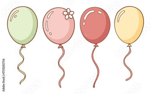 Four whimsical floating balloons in pastel colors ready for celebration and decoration