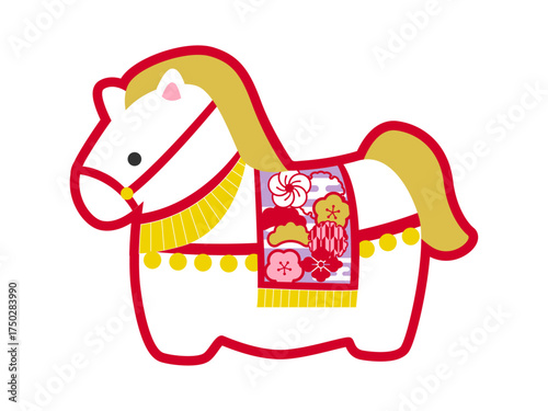 午年の年賀状用素材　かわいいウマの置物イラスト