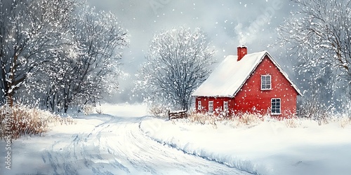 house in the snow water colour paint