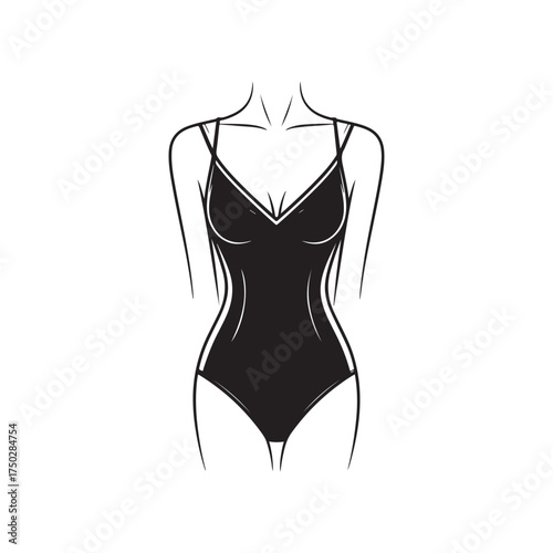 Black One-Piece Swimsuit Vector Illustration