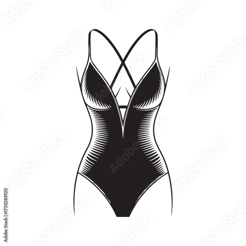 Black One-Piece Swimsuit Vector Illustration