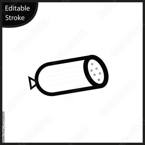 Clean, editable stroke sausage or salami icon. Essential for grocery apps, butcher shops, deli menus, and culinary UI UX design.