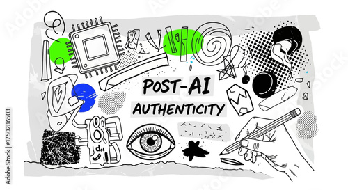 Post-AI Authenticity Illustration of Technology, Creativity, and the Human Element