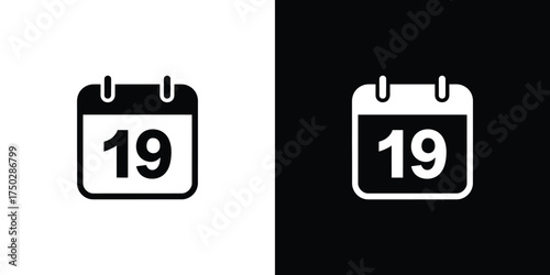 Black and White Calendar Icons Displaying the Number 19 for Date and Time Management