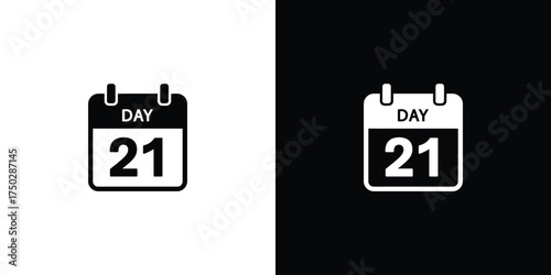 Black Calendar Icon Showing Day 21 on Transparent Background, Date, Style
