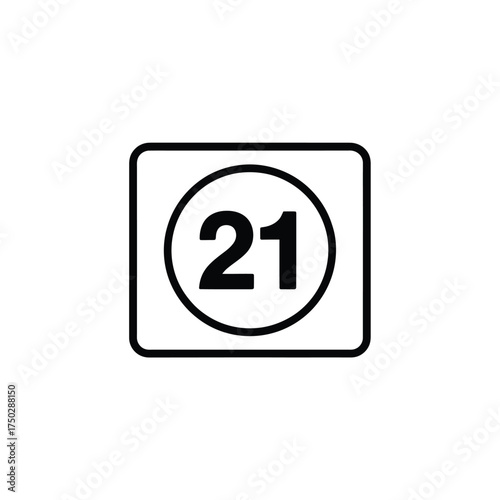 Black Twenty One Circle in Square Shape With Transparent Background