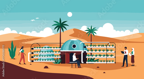 Desert dome greenhouse provides sustainable agriculture for arid regions.