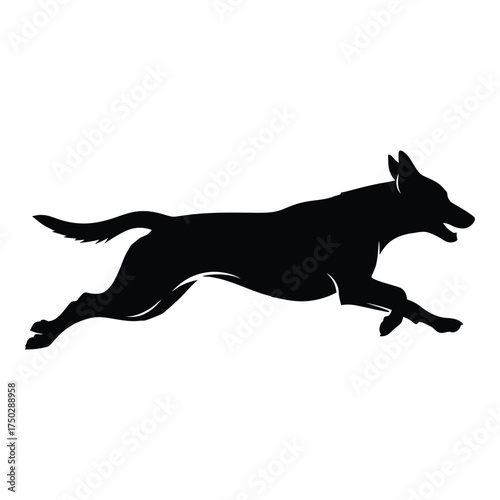 Silhouette of a black dog running fast dynamic pose expressing motion and energy outdoor activity companion animal silhouette
