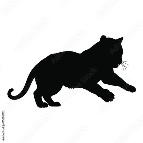 Dynamic black silhouette of a playful cat in motion showing agility grace and stealthy nature ideal for design projects silhouette