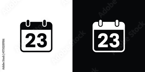 Calendar Icon Displaying Number 23 in Black and White, Symbolic Date Reminder