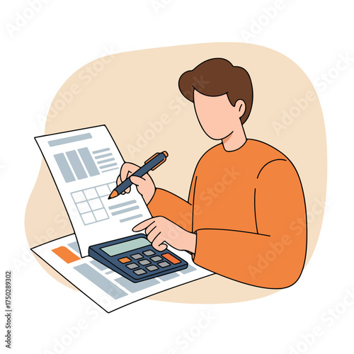 Person using a calculator and pen on documents with data