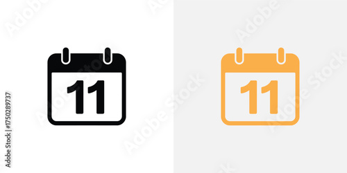 Calendar Icon Showing 11th Day In Black and Orange on White Background