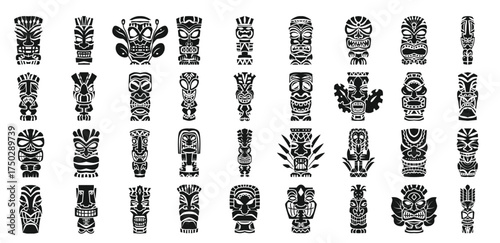 tiki idols icon set simple style 