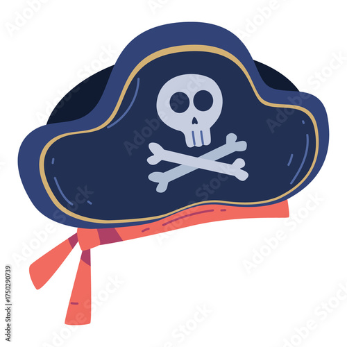 Illustration of a Pirate Hat with Skull and Crossbones on a Transparent Background
